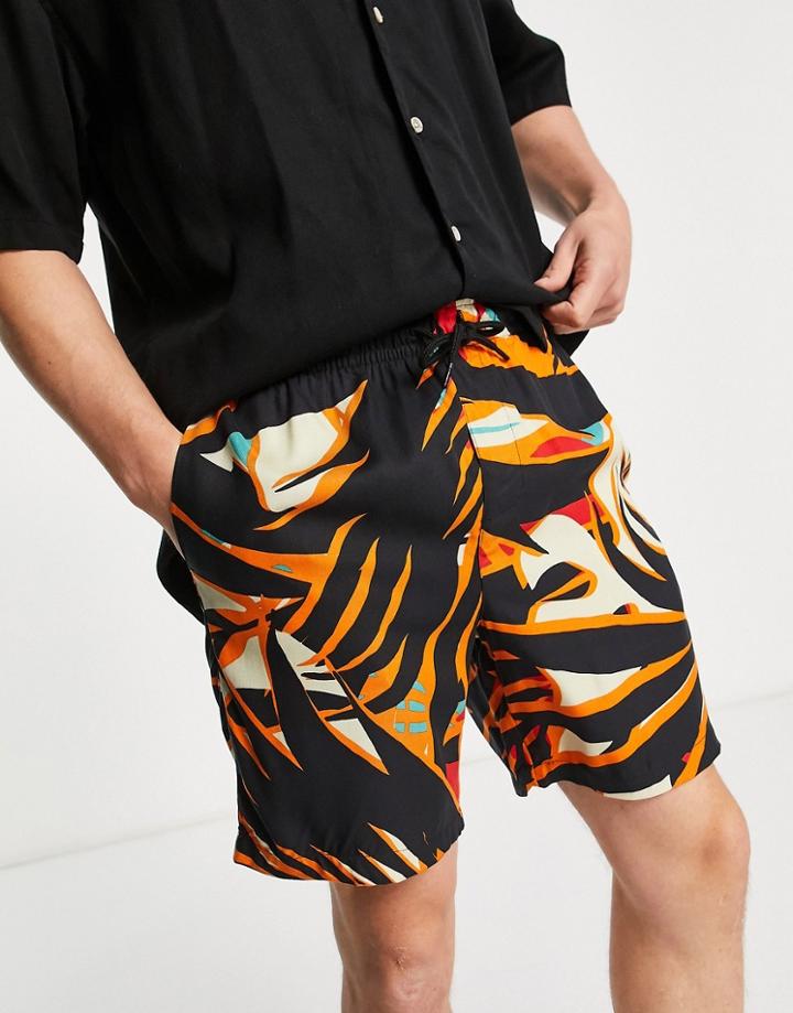 Only & Sons Shorts In Large Palm Print In Orange - Part Of A Set