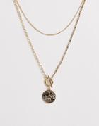 Pieces Double Layer Roman Pendant Necklace - Gold