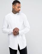 Asos Longline Shirt With Funnel Neck In Viscose - White