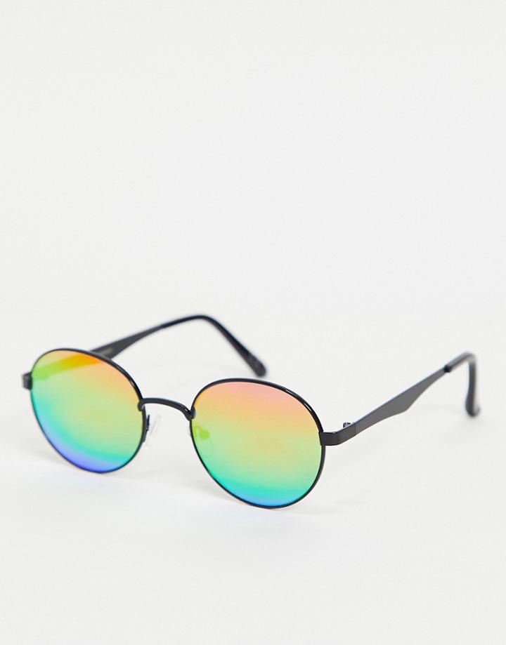 Asos Design Round Sunglasses With Colored Rainbow Mirrored Lens-multi
