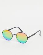 Asos Design Round Sunglasses With Colored Rainbow Mirrored Lens-multi