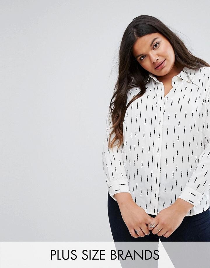 Brave Soul Plus Flash Shirt In Lightning Print - Cream
