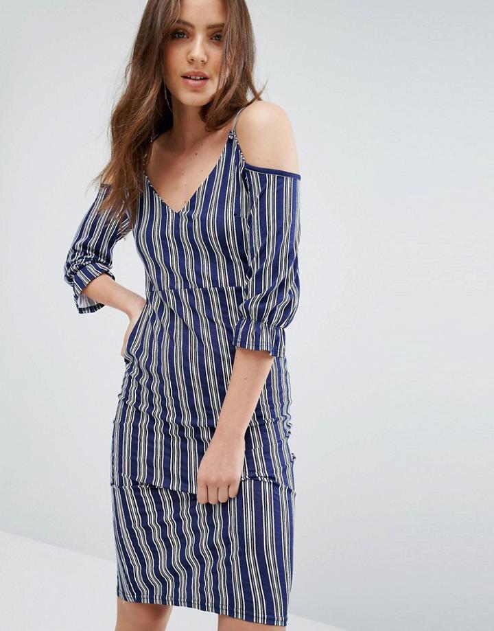 Daisy Street Stripe Cold Shoulder Midi Dress - Multi