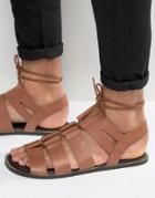 Asos Gladiator Sandals In Tan Leather With Tie Lace - Tan
