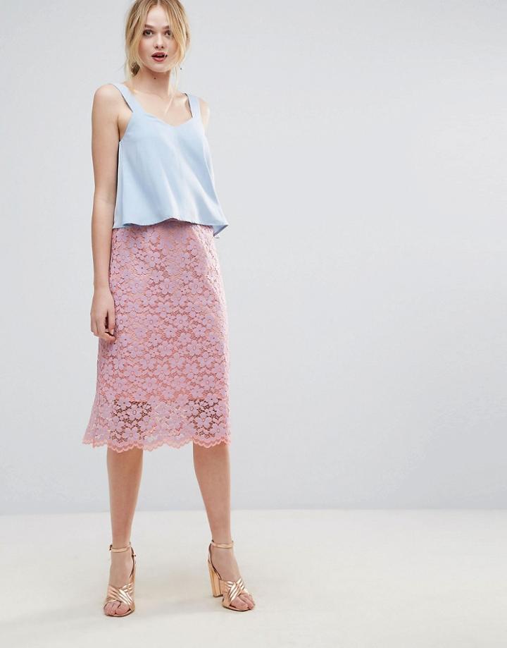 Traffic People Contrast Floral Lace Pencil Skirt - Purple