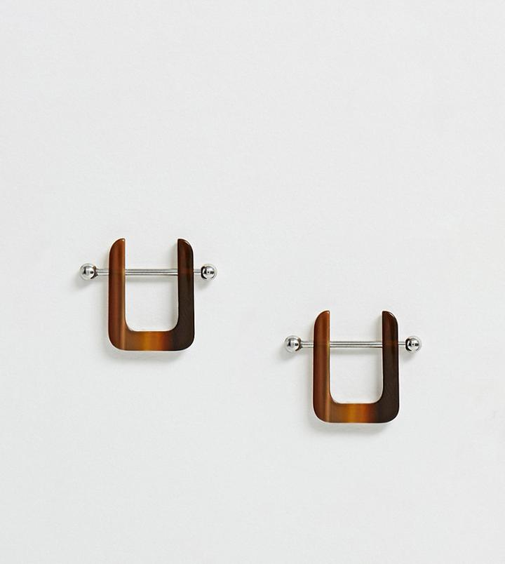 Asos Design Resin Earrings With Silver Tone Bar Detail - Brown