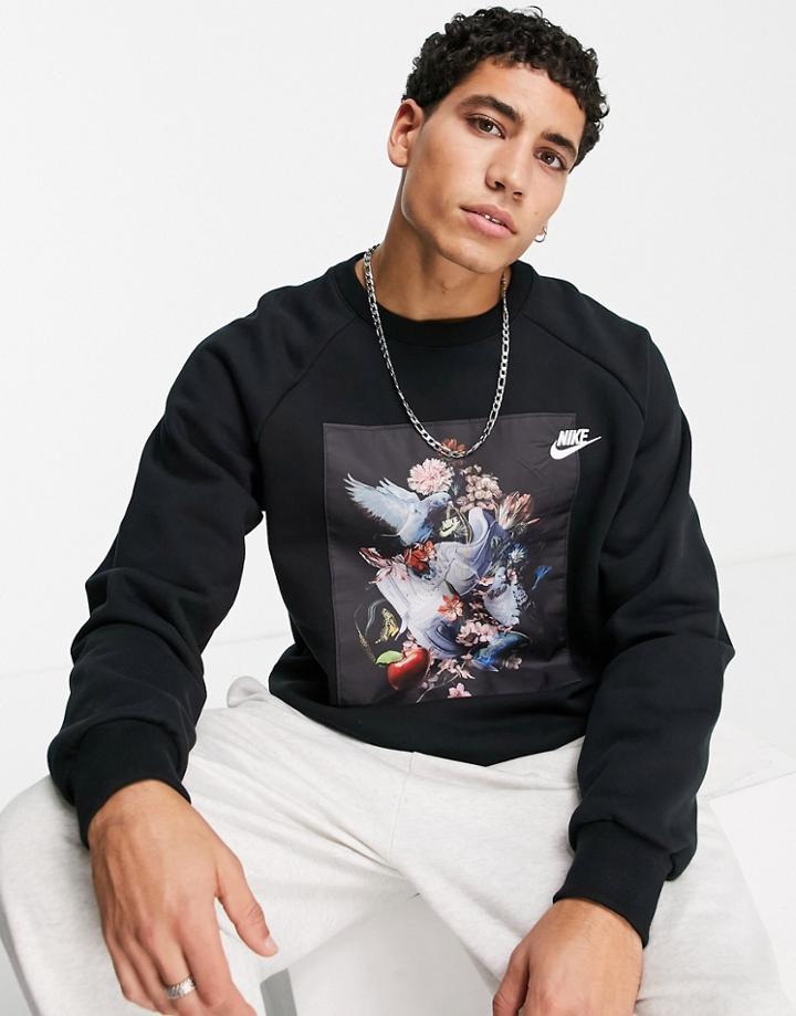 Nike Masterpiece Pack Photo Print Crew Neck Fleece Sweatshirt In Black