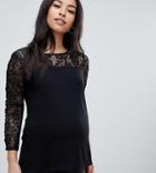 Asos Design Maternity Nursing Double Layer Top With Lace Insert - Black