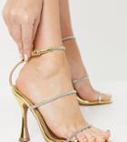 Asos Design Wide Fit Negotiate Barely There Rhinestone High-heeled Sandals In Gold