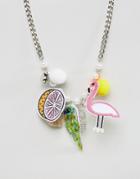 Asos Novelty Flamingo & Fruits Necklace - Multi