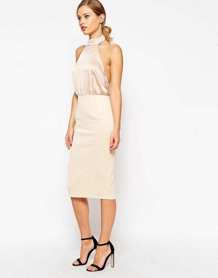 Asos Soft Halter Pencil Dress - Pink