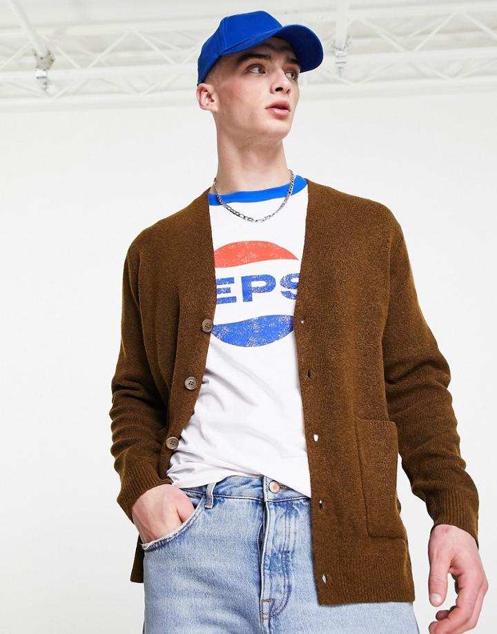 Pull & Bear Knit Cardigan In Brown