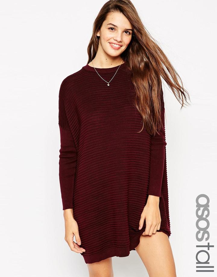 Asos Tall Sweater Dress In Ripple Stitch - Dark Red