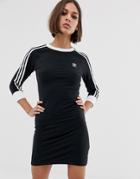Adidas Originals Adicolor Three Stripe Mini Dress In Black - Black