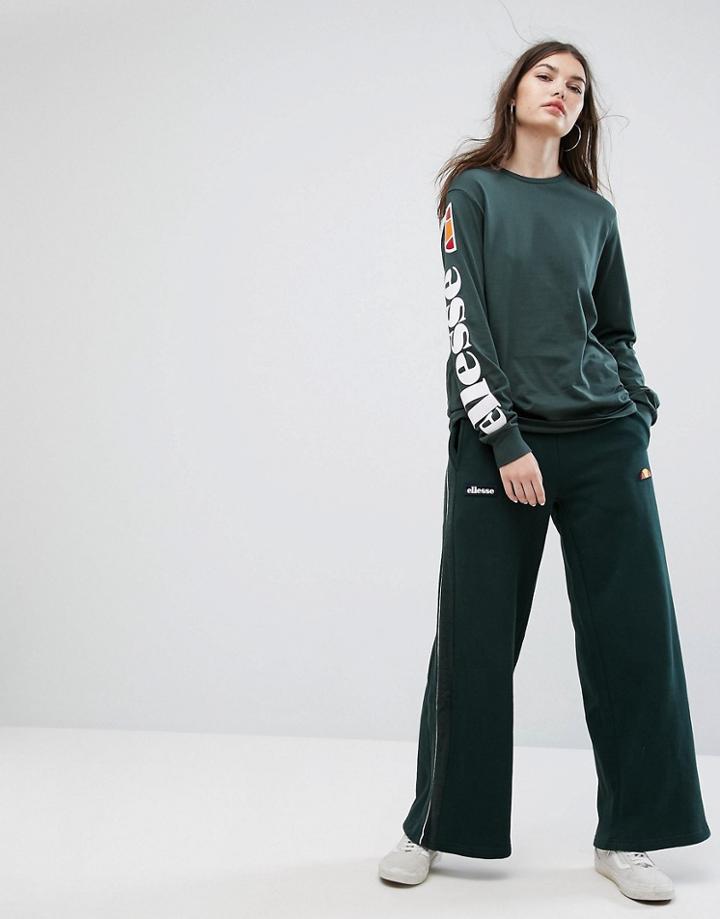 Ellesse Wide Leg Tracksuit Bottoms With Sports Stripe - Green