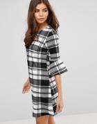 Ax Paris Checked A-line Dress With Frill Detail - Black