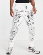Sixth June Jersey Sweatpants In White With All Over Tattoo Print - Part Of A Set