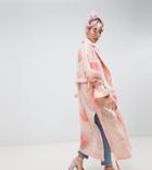 Hello Kitty X Asos Design Trench Duster Coat In Floral Print - Pink