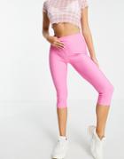 Asos Design Capri Legging With High Waist In Matte Sheen In Pink
