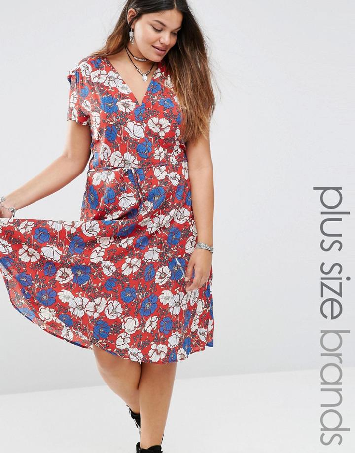 Alice & You Bold Floral Print Skater Tea Dress - Red