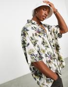 Asos Design Boxy Oversized Shirt In Neutral Floral Print