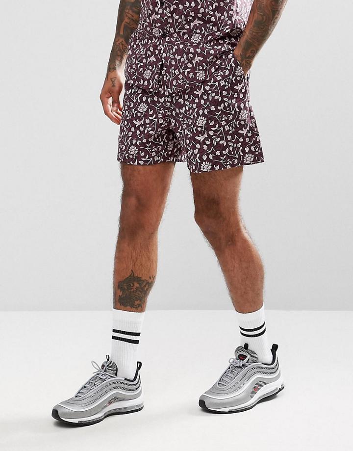Asos Co-ord Slim Shorts With 70s Floral Print-purple