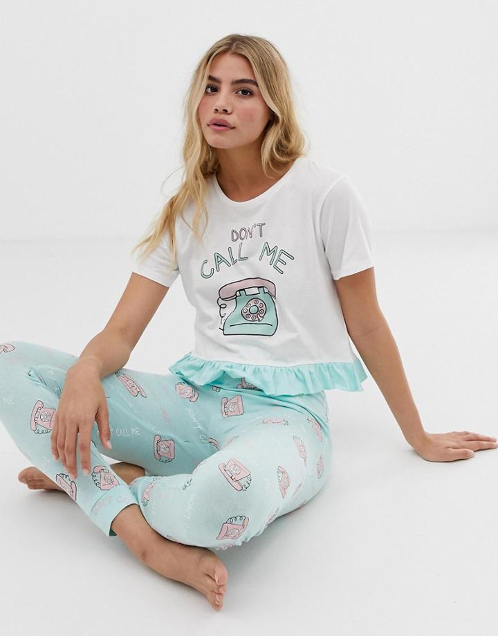 Brave Soul Dont Call Me Pants Pyjama Set - Blue