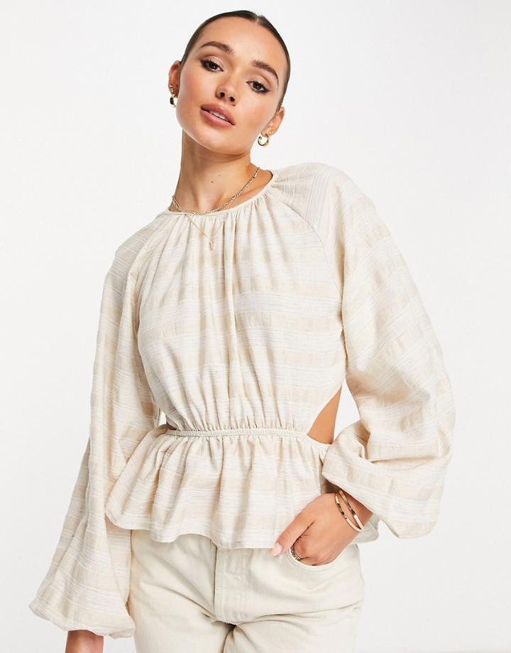 Asos Design Textured Stripe Top With Cut Out Back Detail-multi