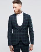 Noose & Monkey Super Skinny Suit Jacket In Plaid With Stretch - Green