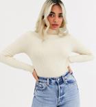 Only Petite Rib Knitted Roll Neck Top-cream