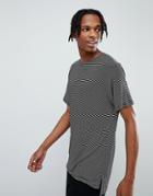 Mennace Striped T-shirt With Stepped Hem - Black