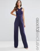 Asos Tall Jumpsuit With Cross Front - Navy