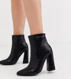 Glamorous Exclusive Heeled Ankle Boots In Black Croc
