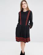 Vanessa Bruno Athe Smock Dress With Embroidered Trim - Black