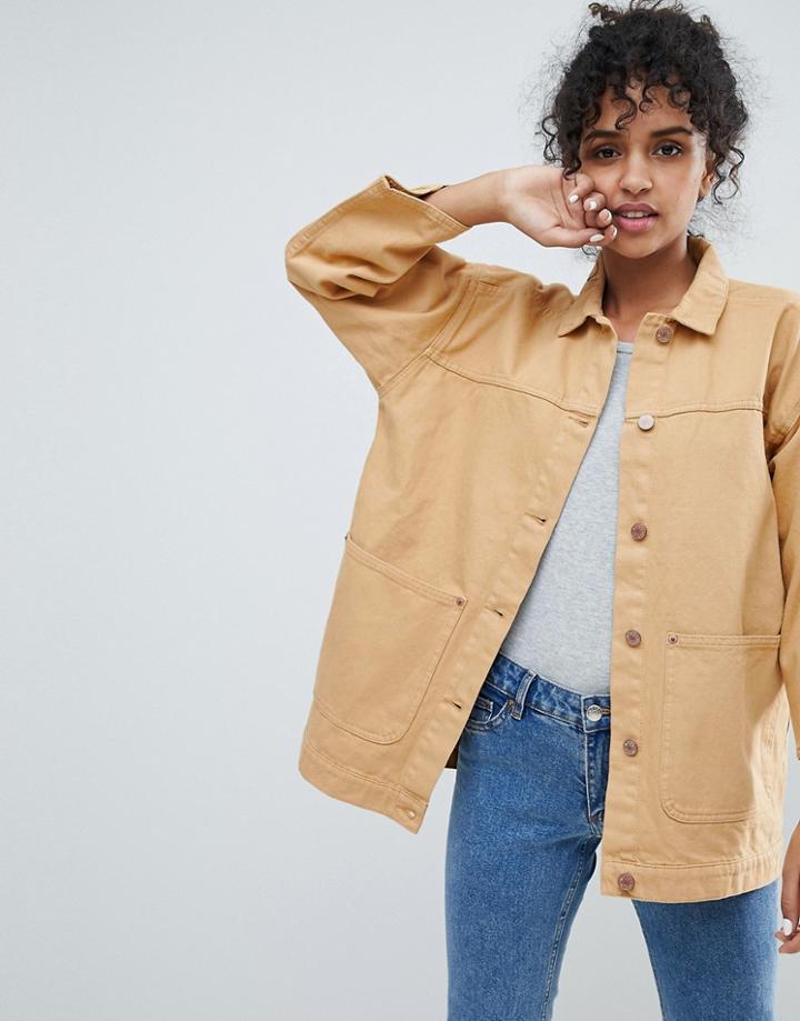 Monki Pocket Detail Denim Trucker Jacket - Yellow