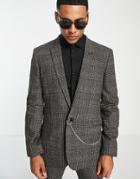 Asos Design Skinny Suit Jacket In Brown Check With Chain Detail