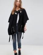 Asos Eyelet Tie Up Detail Cape - Black