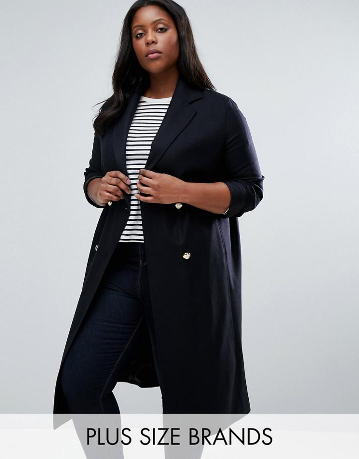 Helene Berman Plus Military Coat In Wool Mix - Navy