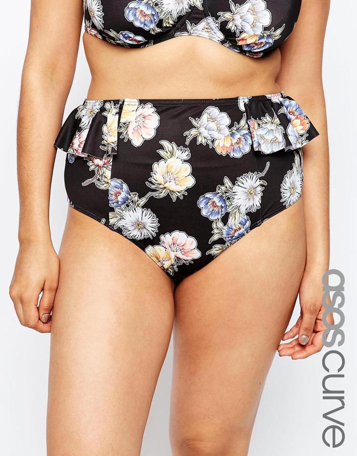 Asos Curve Meadow Floral Print Frill Side High Waist Bikini Bottom - Meadow Floral
