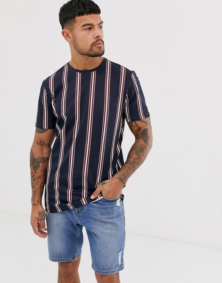 Only & Sons Stripe T-shirt In Navy