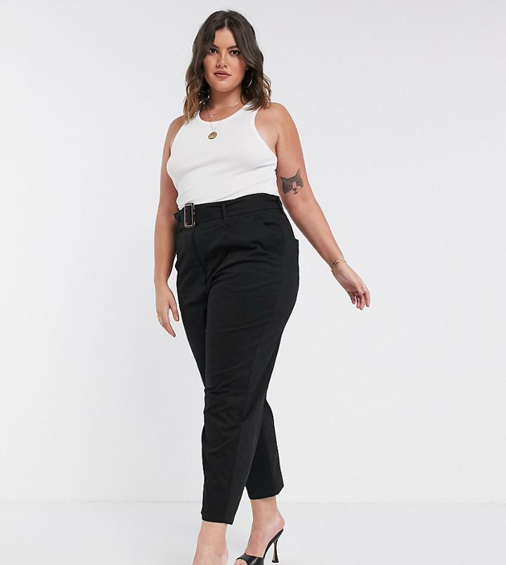 Asos Design Curve Belted Peg Pants With Tortoiseshell Buckle In Black
