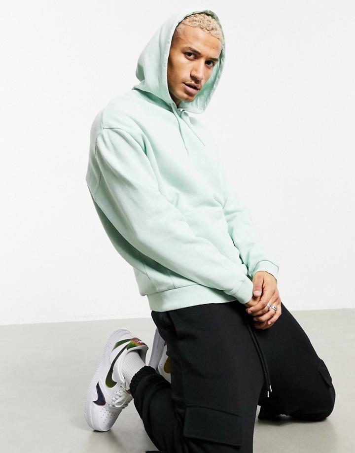 Asos Design Oversized Hoodie In Green Acid Wash