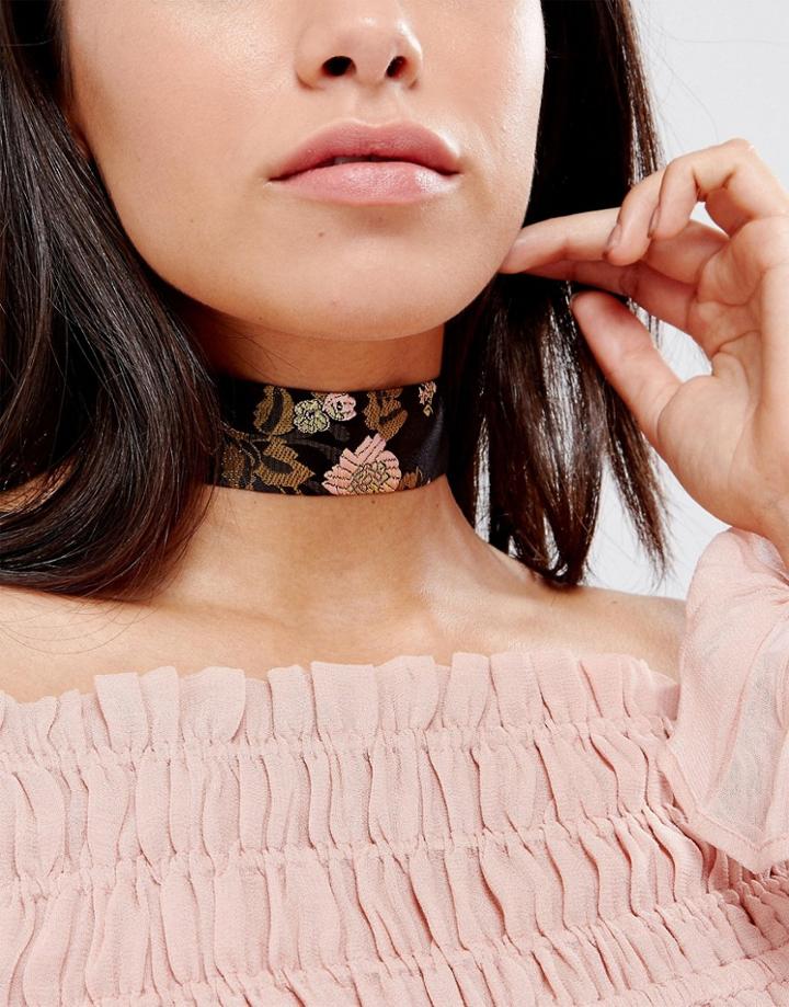 Asos Satin Floral Print Choker Necklace - Multi
