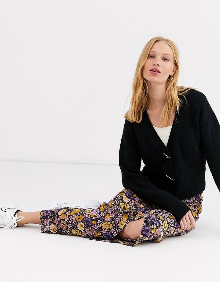 & Other Stories Dinosaur Button Knitted Cardigan In Black