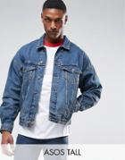 Asos Tall Oversized Denim Jacket In Mid Wash - Blue
