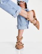 Asos Design Lorina Studded Ballet Flats In Tan-brown