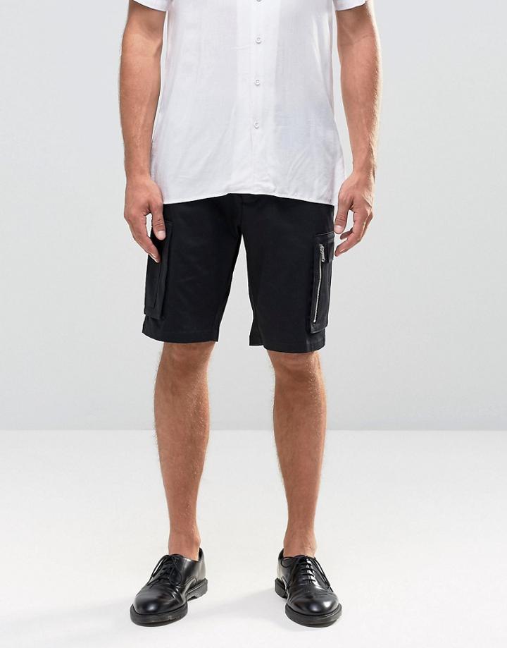 Asos Skinny Shorts With Cargo Pockets In Black - Black