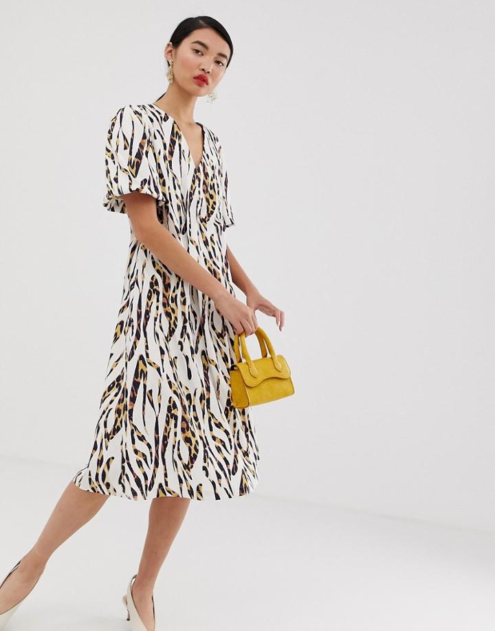 Lost Ink Midi Dress With Structured Seams-multi