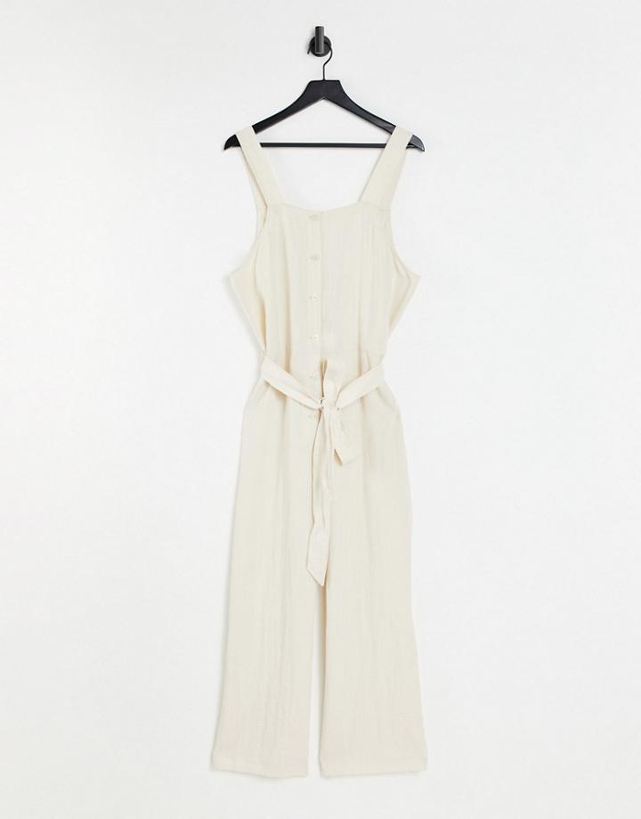 Monki Palma Cami Jumpsuit With Tie Waist In Beige-neutral