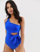 Prettylittlething One Shoulder Swimsuit In Cobalt Blue - Blue